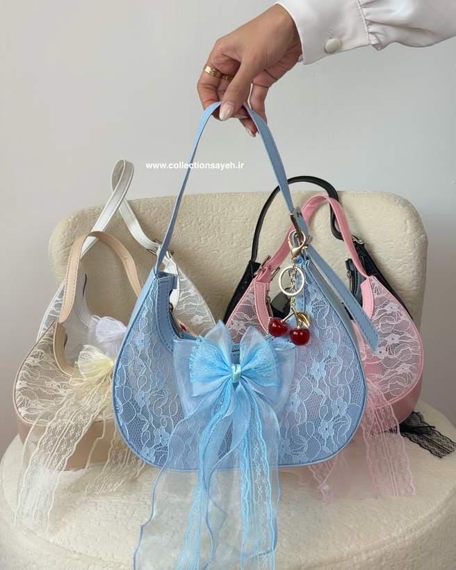 کیف دخترانه دانتل همراه چارم پاپیونی مدل دلنیا